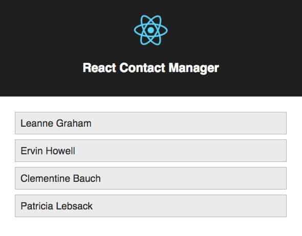 A list of names rendered with a React list component